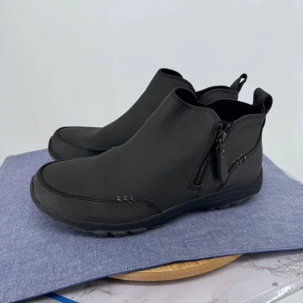 Skechers Reggae Fest Black Ankle Boots Memory Foam‎ 158386 Womens 10 Side Zip